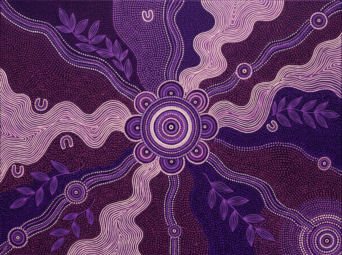 Aboriginal-inspired dot artwork in the BF Bookkeeping purple palette